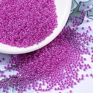 MIYUKI Round Rocailles Beads, Japanese Seed Beads, (RR209) Fuchsia Lined Crystal, 11/0, 2x1.3mm, Hole: 0.8mm, about 1100pcs/bottle, 10g/bottle(SEED-JP0008-RR0209)