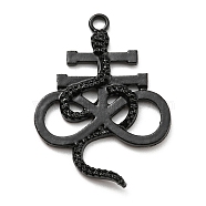Plated Alloy Pendants, Cross with Snake, Electrophoresis Black, 35x26x3mm, Hole: 2mm(PALLOY-D020-06EB)