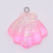 Transparent Resin Pendants, with Platinum Plated Iron Loop, Shell Shape, Violet, 31x27.5x8mm, Hole: 2mm(RESI-WH0011-31A)