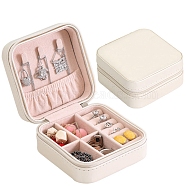Imitation Leather Box, Jewelry Organizer, for Necklaces, Rings, Earrings and Pendants, Square, Beige, 10x10x5cm(PW-WG59486-02)