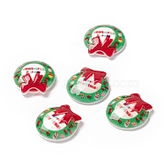 Christmas Themed Opaque Resin Cabochons, Christmas Wreath, Lime Green, 18x18x4.5mm(CRES-P022-10)