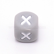 Silicone Alphabet Beads for Bracelet or Necklace Making, Letter Style, Gray Cube, Letter.X, 12x12x12mm, Hole: 3mm(SIL-TAC001-01A-X)