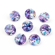 Pointed Back & Back Plated K9 Glass Rhinestone Cabochons, Grade A, Two Tone, Shiny Laser Style, Faceted, Flat Round, Tanzanite, 10x5mm(RGLA-J012-10mm-539LS)