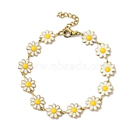 Enamel Flower Link Chain Bracelet, Gold Plated 304 Stainless Steel Jewelry for Women, Gold, 6-7/8 inch(17.5cm)(BJEW-C023-03G)