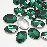 Pointed Back Glass Rhinestone Cabochons, Back Plated, Faceted, Oval, Med.Emerald, 18x13x5.5mm(RGLA-T080-13x18mm-15)