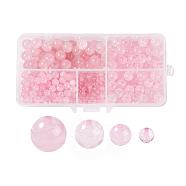 340Pcs 4 Sizes Natural Rose Quartz Beads Strands, Round, 4mm/6mm/8mm/10mm, Hole: 0.8~1mm, about 100pcs/strand, 15 inch(38.1cm)(G-LS0001-13)