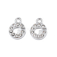 304 Stainless Steel Charms, with Crystal Rhinestone, Letter, Letter.G, 10~10.5x2~8x2mm, Hole: 1.2mm(STAS-N095-137G)