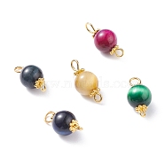 Natural Tiger Eye Links Connectors, with Tibetan Style Alloy Daisy Spacer Beads and Brass Ball Head pins, Round, Golden, Mixed Color, 18.5x8mm, Hole: 1.8~2.6mm(PALLOY-JF01121)