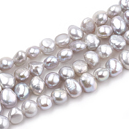Natural Cultured Freshwater Pearl Beads Strands, Two Sides Polished, Nuggets, Dyed, Thistle, 5~7x5~6x3.5~4.5mm, Hole: 0.5mm, about 65pcs/strand,  14.17 inch(36cm)(PEAR-N014-05I)