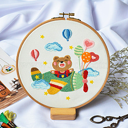 DIY Display Decoration Embroidery Kit, Including Embroidery Needles & Thread, Cotton Fabric, Bear Pattern, 177x172mm(SENE-PW0003-074F)