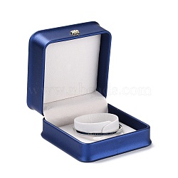 PU Leather Jewelry Box, with Reain Crown, for Bracelet Packaging Box, Square, Medium Blue, 9.6x9.4x5.2cm(CON-C012-02C)