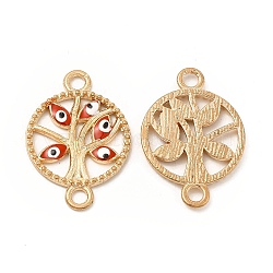 Alloy Enamel Connector Charms, Flat Round Tree Links with Evil Eye, Light Gold, Nickel, Red, 23.5x16.5x2mm, Hole: 2mm(FIND-H039-19KCG-B)