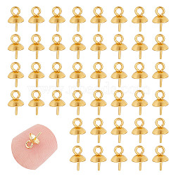 60Pcs PVD Vacuum Plating 304 Stainless Steel Cup Pearl Peg Bails Pin Pendants, For Half Drilled Beads, Golden, 8x5mm, Hole: 1.8mm, Pin: 0.7mm(STAS-UN0053-59)