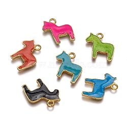 Alloy Enamel Animal Horse Pendants, Golden Metal Color, Mixed Color, 19x17x2mm, Hole: 1mm(ENAM-M004-G)