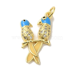Brass Enamel Micro Pave Cubic Zirconia Pendants, Real 18K Gold Plated Bird Charms, with Jump Ring, Deep Sky Blue, 24x14x3.5mm, Hole: 3.2mm(KK-Z042-17G-02)