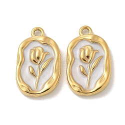 304 Stainless Steel Enamel Pendants, Golden, Flower Pattern, Oval, 20x12x3mm, Hole: 1.6mm(STAS-I322-87G-04)