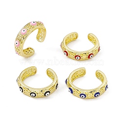 Enamel Evil Eye Open Cuff Ring, Real 18K Gold Plated Brass Hollow Out Hexagon Finger Ring for Women, Cadmium Free & Lead Free, Mixed Color, US Size 7 1/2(17.7mm)(RJEW-I091-02G)