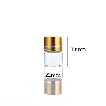 Clear Glass Bottles Bead Containers, Screw Top Bead Storage Tubes with Aluminum Cap, Column, Golden, 2.2x3cm, Capacity: 5ml(0.17fl. oz)
