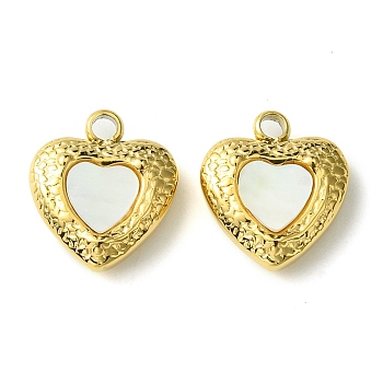 Ion Plating(IP) 304 Stainless Steel Pave Shell Heart Charms, Real 14K Gold Plated, 12.5x11x3.5mm, Hole: 1.8mm