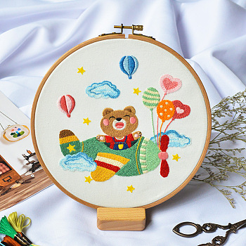 DIY Display Decoration Embroidery Kit, Including Embroidery Needles & Thread, Cotton Fabric, Bear Pattern, 177x172mm