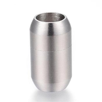 304 Stainless Steel Magnetic Clasps with Glue-in Ends, Barrel, Stainless Steel Color, 21mm, Hole: 8mm