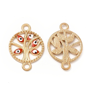 Alloy Enamel Connector Charms, Flat Round Tree Links with Evil Eye, Light Gold, Nickel, Red, 23.5x16.5x2mm, Hole: 2mm