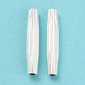 Eco-friendly Brass Beads, Cadmium Free & Lead Free, Long-Lasting Plated, Corrugated Column, 925 Sterling Silver Plated, 22x4mm, Hole: 2mm