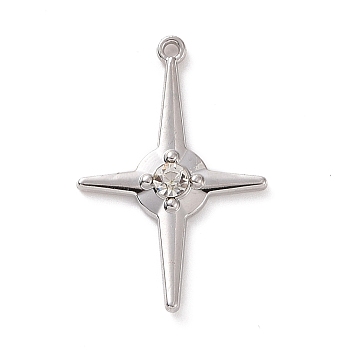 Rack Plating Alloy Clear Glass Pendants, Cadmium Free & Lead Free & Nickle Free, Faceted, Star Charms, Platinum, 34x23x4mm, Hole: 1.4mm