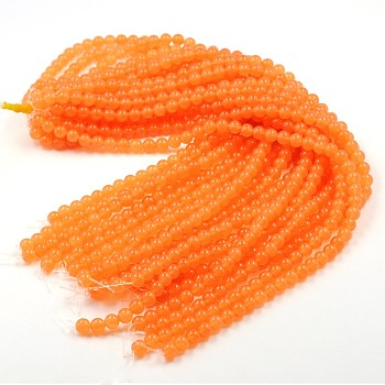 Dyed Natural White Jade Round Bead Strands, Orange, 8mm, Hole: 1mm, about 46pcs/strand, 14.9 inch