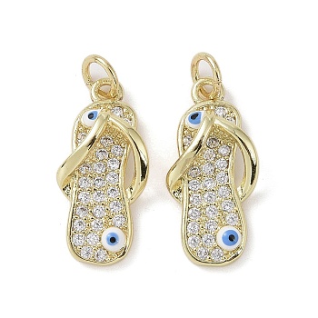 Brass Micro Pave Cubic Zirconia Pendants, with Enamel and Jump Ring, Slipper Charms, Real 18K Gold Plated, 20x9.5x4.5mm, Hole: 3.5mm