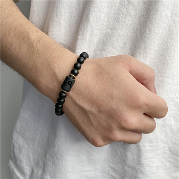 12 Constellations Theme Frosted Black Stone Round Beaded Stretch Bracelets for Women Men, Capricorn, 7-1/8 inch(18cm)