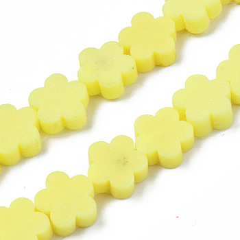 Handmade Polymer Clay Bead Strands, Flower, Yellow, 9~10x9~10x4~4.5mm, Hole: 1.6mm, about 36~40pcs/strand, 13.58 inch~14.57 inch(34.5~37cm)