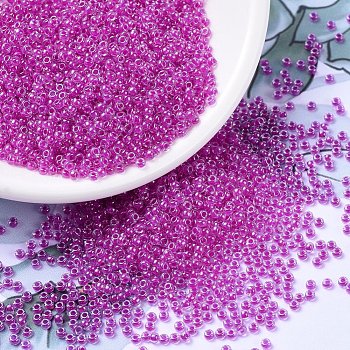 MIYUKI Round Rocailles Beads, Japanese Seed Beads, (RR209) Fuchsia Lined Crystal, 11/0, 2x1.3mm, Hole: 0.8mm, about 1100pcs/bottle, 10g/bottle