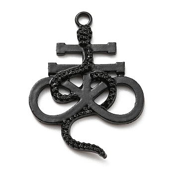 Plated Alloy Pendants, Cross with Snake, Electrophoresis Black, 35x26x3mm, Hole: 2mm