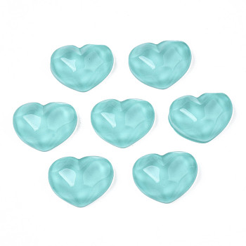 Transparent Resin Cabochons, Water Ripple, Heart, Medium Turquoise, 17x21x7.5mm
