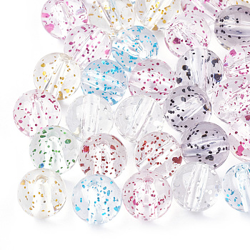 Transparent Acrylic Beads, with Glitter Powder, Round, Mixed Color, 12mm, Hole: 2mm, about 520pcs/500g