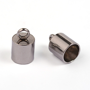 304 Stainless Steel Cord Ends, End Caps, Column, Stainless Steel Color, 11x7mm, Hole: 2mm, Inner Diameter: 6mm