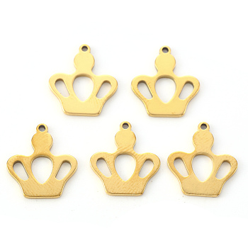 Vacuum Plating 304 Stainless Steel Charms, Laser Cut, Crown, Golden, 15x13.5x1mm, Hole: 1mm