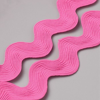 Polyester Wavy Fringe Trim Ribbon, Wave Bending Lace Trim, for Clothes Sewing and Art Craft Decoration, Hot Pink, 3/4~1-1/2 inch(20~37mm)