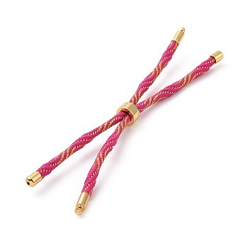 Nylon Cord Silder Bracelets, for Connector Charm Bracelet Making, with Rack Plating Golden Brass Findings, Long-Lasting Plated, Cadmium Free & Lead Free, Camellia, 8-5/8~9 inch(22~22.8cm), 0.3cm, Hole: 2.6mm
