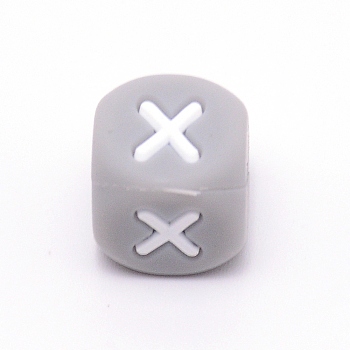 Silicone Alphabet Beads for Bracelet or Necklace Making, Letter Style, Gray Cube, Letter.X, 12x12x12mm, Hole: 3mm