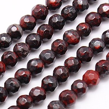 Natural Bloodstone Beads Strands, Heliotrope Stone Beads, Faceted, Round, 4mm, Hole: 1mm, about 90pcs/strand, 15.35 inch