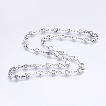 304 Stainless Steel Chain Necklaces, with Enamel and Lobster Claw Clasps, Mushroom, Stainless Steel Color, 17.5 inch(44.5cm) 