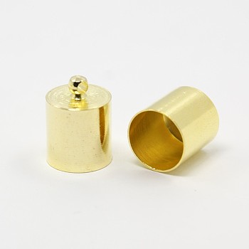 Brass Cord Ends, End Caps, Golden, 14x10mm, Hole: 1mm, Inner Diameter: 9mm
