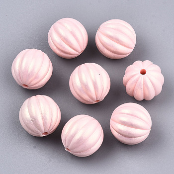 Spray Painted Acrylic Beads, Rubberized Style, Pumpkin, Pink, 17x16.5mm, Hole: 2mm, about 205pcs/500g