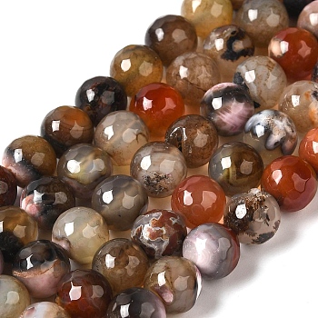 Dyed & Heated Natural Fire Crackle Agate Beads Strands, Faceted, Round, Camel, 8mm, Hole: 1.2mm, about 49pcs/strand, 14.84''(37.7cm)