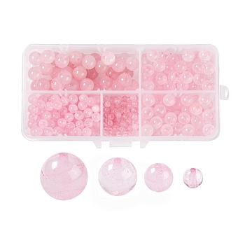 340Pcs 4 Sizes Natural Rose Quartz Beads Strands, Round, 4mm/6mm/8mm/10mm, Hole: 0.8~1mm, about 100pcs/strand, 15 inch(38.1cm)