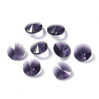 Glass Charms, Faceted, Cone, Purple, 14x7mm, Hole: 1mm
