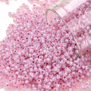TOHO Round Seed Beads, Japanese Seed Beads, (2105) Silver Lined Pink Opal, 11/0, 2.2mm, Hole: 0.8mm, about 1103pcs/10g