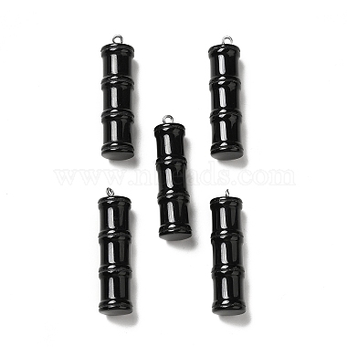Stainless Steel Color Bamboo Stick Obsidian Pendants